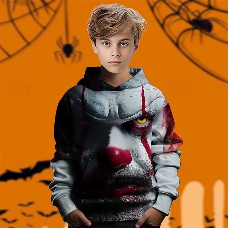 Halloween Ragazzi 3D Grafico Pagliaccio Felpa con Cappuccio Manica Lunga Primavera Autunno Moda Streetwear Bambini 4-12 Anni Con cappuccio All'aperto Casuale Quotidiano Vestibilità regolare del 2025 a $18.99 –P3