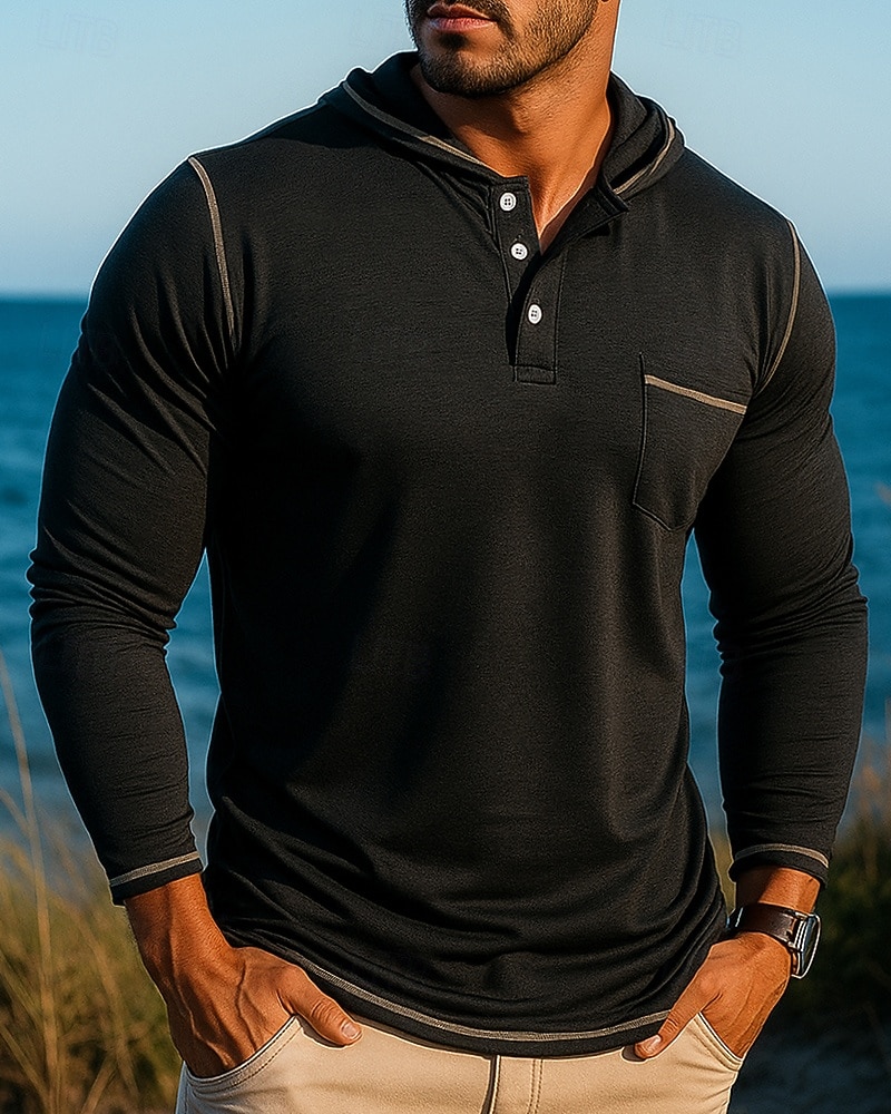 Homme Chemise décontractée T-shirt à capuche manche longue À capuche Top Extérieur Respirant Coton Noir Bleu Vert Tennis Le golf Course de 2025 ? $31.99 –P6