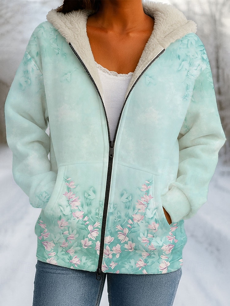 Cappotto invernale per donna giacca invernale foderata in pile antivento calda con tasca a zip foderata in pile casual floreale casual athleisure quotidiano abbigliamento quotidiano normale cappuccio del 2026 a $51.99 –P2