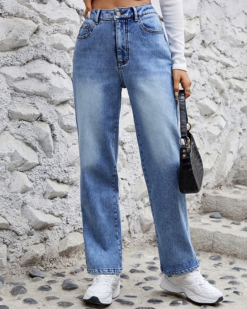 Per donna Dritto Essenziale Casual Lunghezza intera Misura del girovita medio Semplice Tasca Calore Termico Micro-elastico All'aperto Vacanza Streetwear Blu Inverno Vestibilità regolare del 2025 a $44.99 –P3