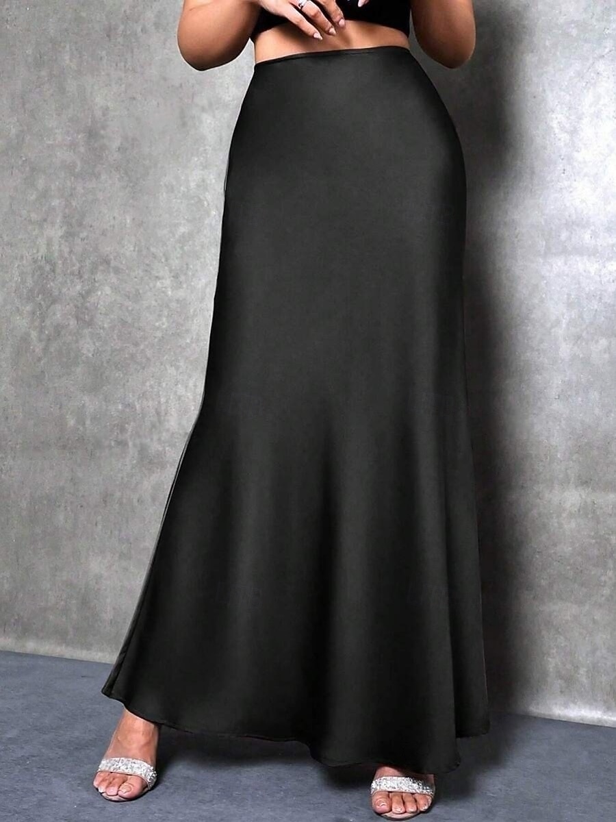 Women's Satin Skirts Elegant Fashion Maxi High Waist Skirts Plain Micro-elastic Party Street Black Fuchsia Green Khaki Spring 2026 - $25.99 –P19