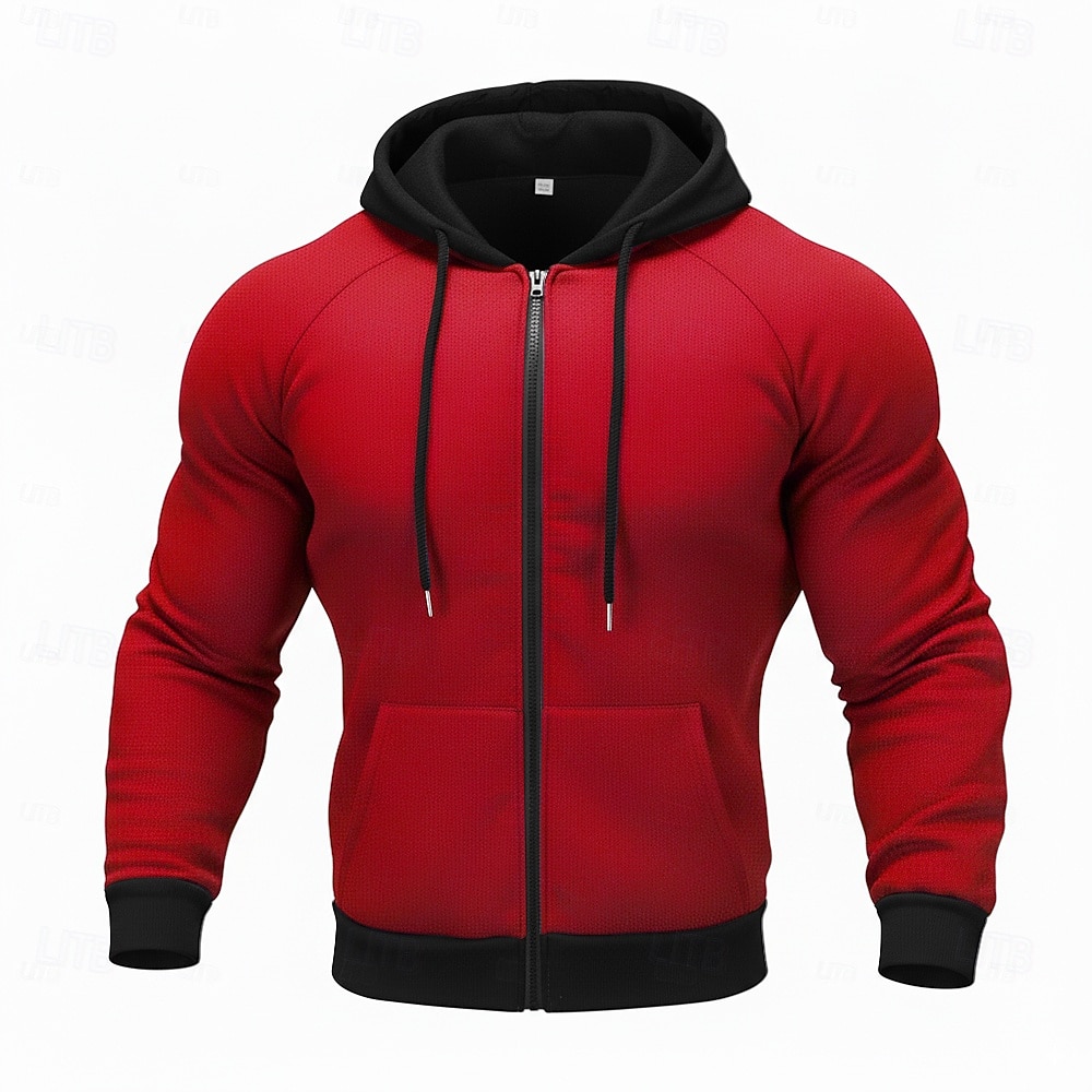 Men's Full Zip Hoodie Zip Up Hoodie Fuzzy Sherpa Fleece Hoodie Black Red Green Light Grey Dark Gray Hooded Plain Zip Up Zipper Pocket Sports & Outdoor Daily Weekend Polyester Vintage Cool Casual Fall 2026 - $28.99 –P1