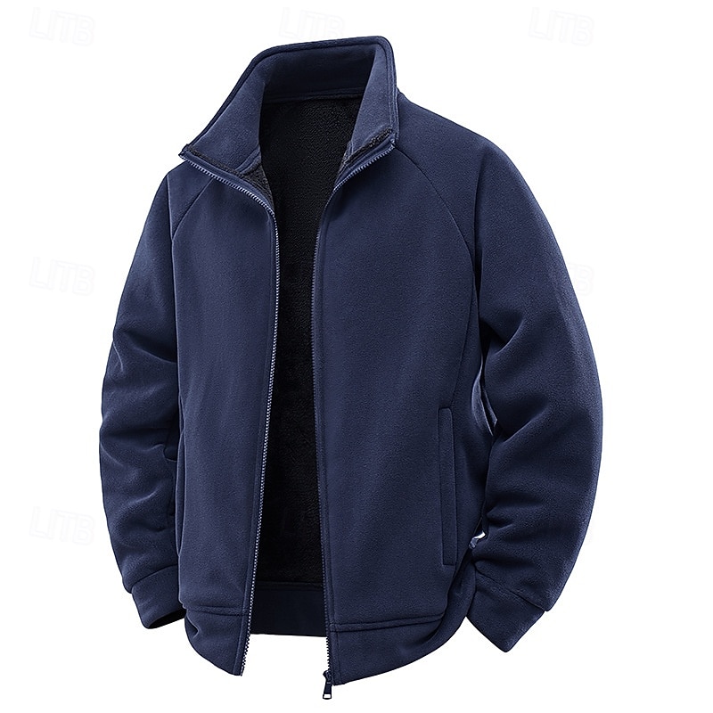 Men's Winter Jacket Fleece Jacket Casual Jacket Vacation Daily Thermal Warm Pocket Fleece Fall Winter Plain Fashion Streetwear Lapel Regular Black Khaki Army Green Dark Blue Jacket 2026 - $45.99 –P12