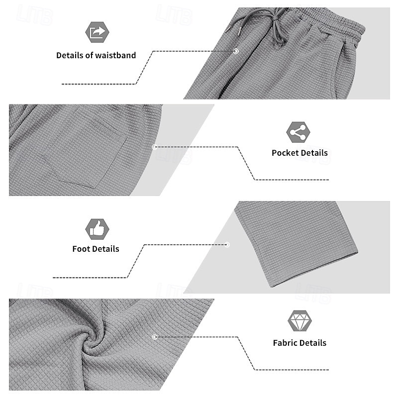 Homens Waffle Calças Esportivas Calças Calça de moletom de perna reta Com Cordão Bolso frontal Tecido Conforto Comprimento total Diário Ao ar livre Trabalho Moda Roupa de rua Preto Azul Céu Com de 2026 por $22.99 –P3