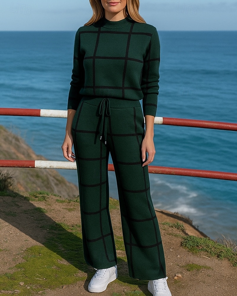 Damskie Komplety dresowe Dres 2-częściowy Stroje do salonu z kieszenią Kratka Zestawy odzież Jesień Biały Zielony Piesze wycieczki Kariera Na zewnątrz Moda Długi rękaw Sport Odzież sportowa Średnio 2025 - $28.99 –P5