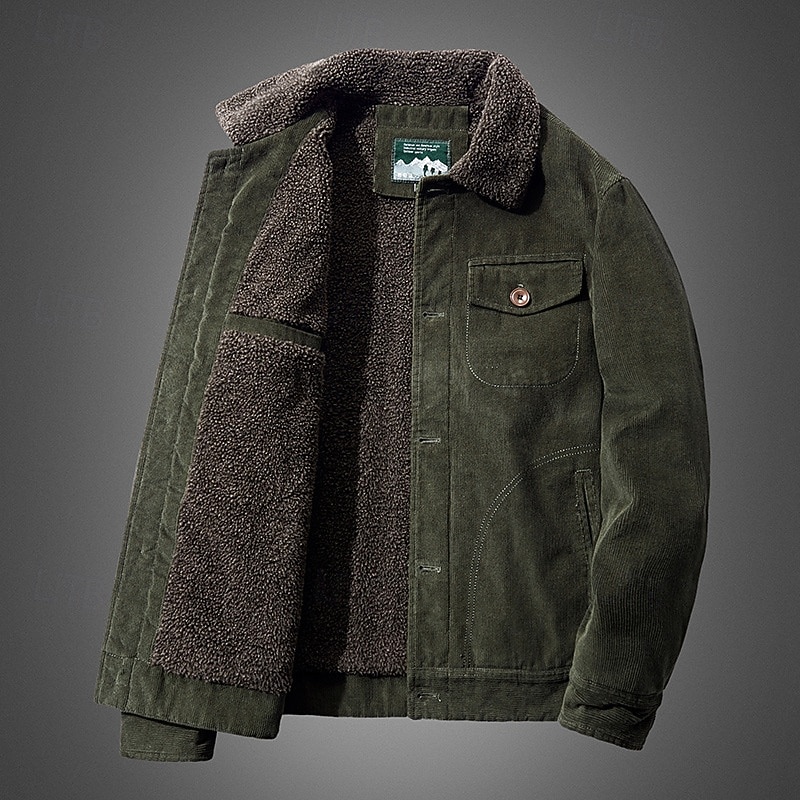Herren Winterjacke Cordjacke Fleecejacke Freizeitjacke Urlaub Täglich Thermowarm Tasche Fleece Herbst Winter Einfach Mode Streetwear Revers Regulär Gelb Khaki Armeegrün Grau Jacken 2025 - $57.99 –P17