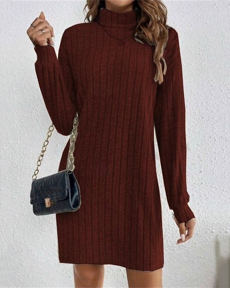 Femmes Mini Robe Robe Pull Robe Décontractée Mode Moderne Quotidien Date Week-end Coupe régulière Uni manche longue Col haut Noir Vin Gris Clair Abricot Automne Hiver de 2025 ? $33.99 –P8