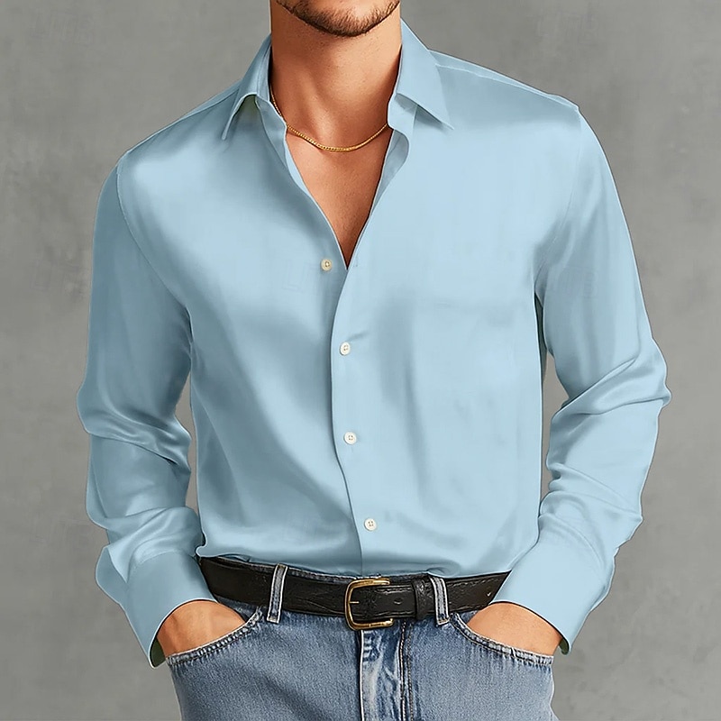 Per uomo Camicia Camicia in raso Camicia elegante Camicia casual Camicia con Bottoni Camicia da Ballo Semplice Formale Matrimonio Blu chiaro Nero Bianco Vino Manica Lunga Bavero Tutte le stagioni del 2025 a $23.99 –P1