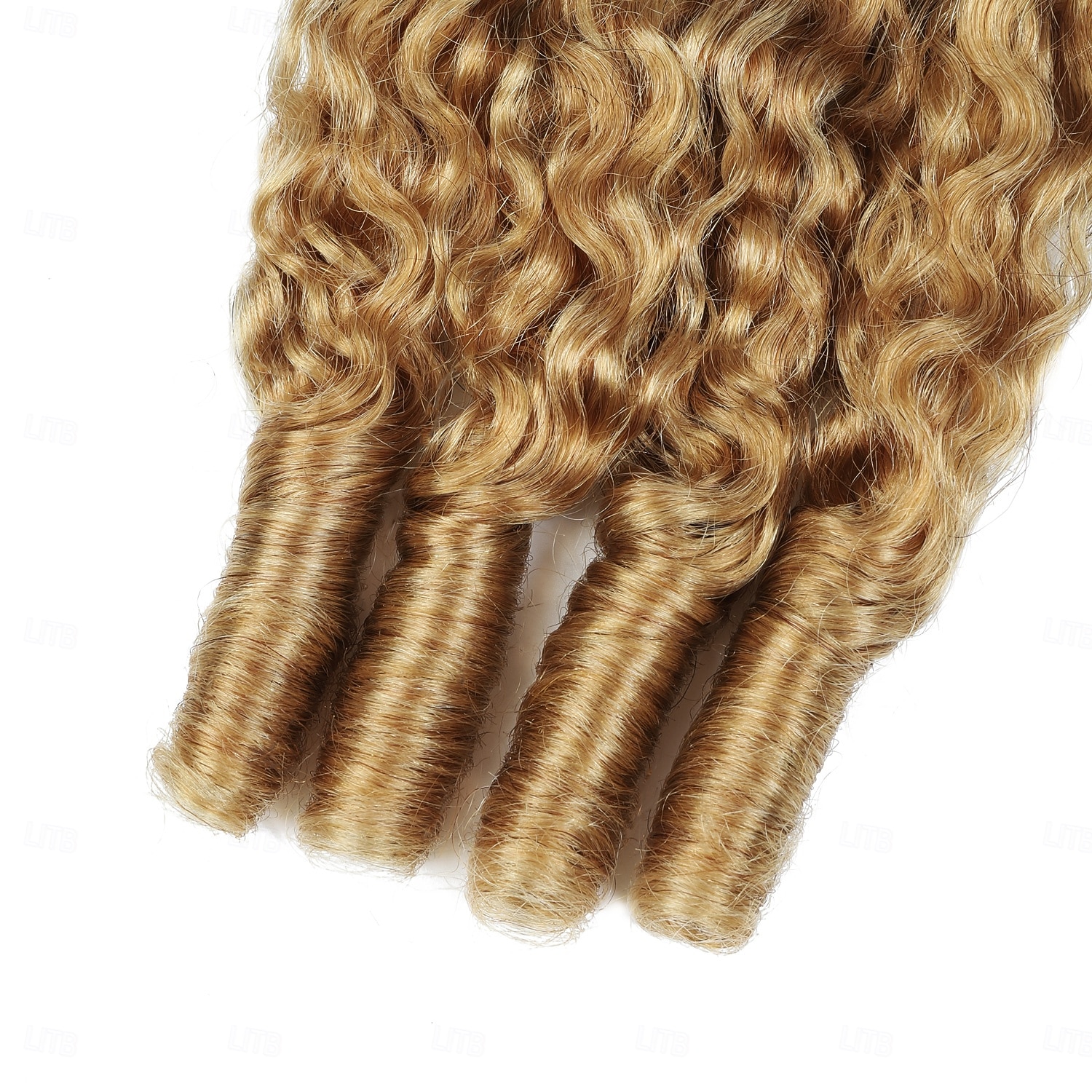 Extensiones de cabello humano rizado birmano, color marrón lino, n.° 27, de 18, 18 y 20 pulgadas, con extremos en espiral. 2025 - $289.39 –P7