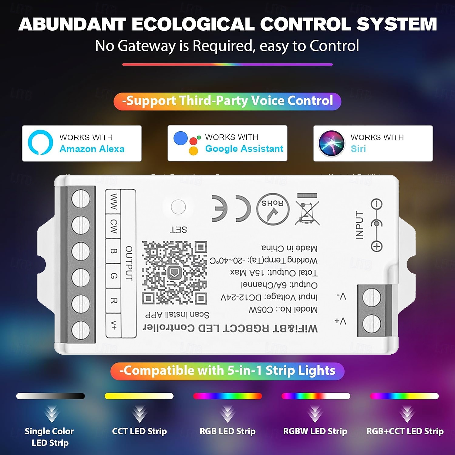 WiFi Remote Controller Kit for RGB CCT RGBW Dimming LED Strip Lights 4-Zone 2.4G Wireless Control  DC12-24V 5-in-1 LED Controller Compatible with Alexa Google Home Smart Life Tuya APP 2025 - $123.99 –P3