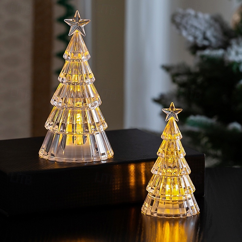 1 Pc 15.2 * 7.8CM/11.2 * 5.8CM Christmas Crystal Christmas Tree LED Night Light Desktop Decorative Light AG13 * 3 Battery/AAA Battery 2025 - CAD $3.99 –P2