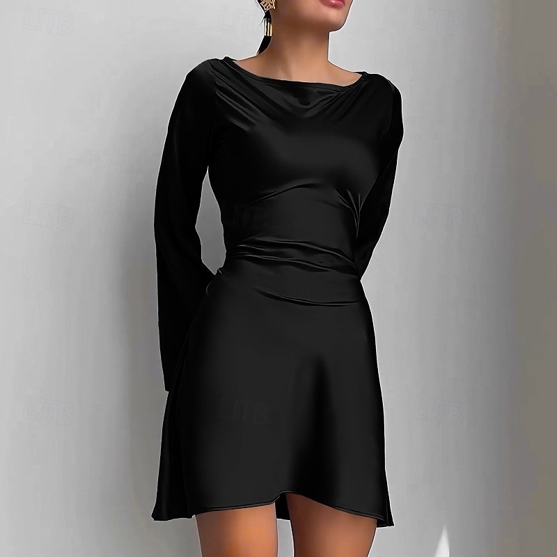 Damen Minikleid Partykleid Cocktailkleid Satinkleid Elegant Modern Party Abendgesellschaft Cocktailparty Normale Passform Einfach Langarm Rundhalsausschnitt Schwarz Blau Herbst Winter 2025 - $27.99 –P7
