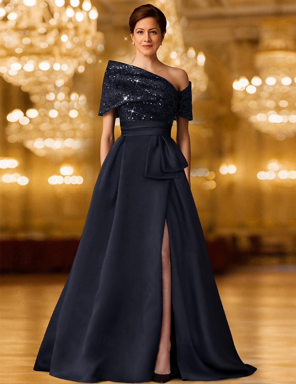 A-linje Kvälls klänningar Elegant Formell klädsel Formell Bröllop Golvlång Långärmad Enaxlad Ficka Stretchig satäng med Glitter 2025 2025 - $134.99 –P1