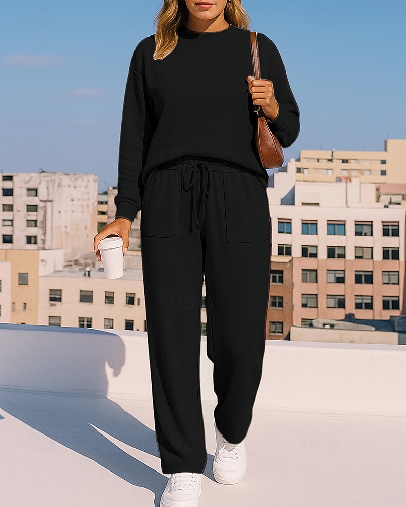 Per donna Tuta da 2 pezzi Felpa pullover Set di tute da ginnastica Coulisse con tasca Tinta unita Completo Abbigliamento Autunno Nero Cachi Allenamento All'aperto Viaggio Vita Alta Leggero Di tendenza del 2025 a $45.99 –P6