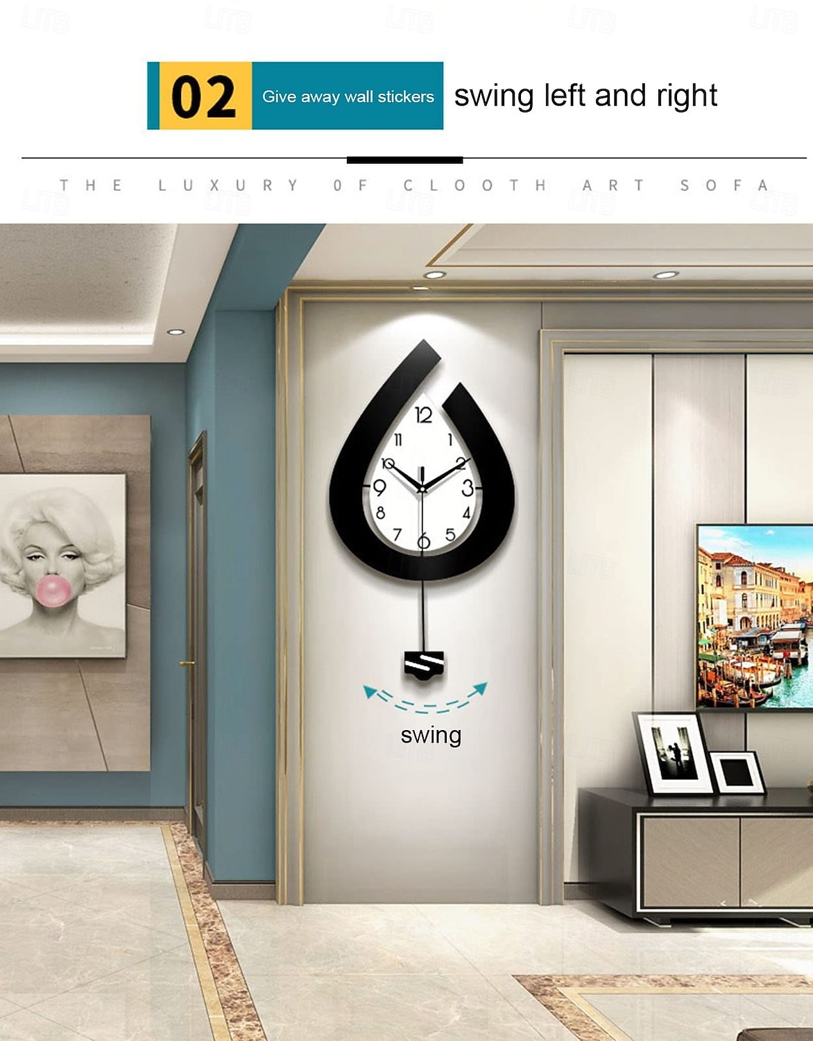 μεγάλο ρολόι τοίχου με σταγόνα νερού, μοντέρνο ρολόι τοίχου για σαλόνι, κατάλληλο για διακόσμηση σπιτιού, υπνοδωματίου, κουζίνας και γραφείου 2026 - $60.99 –P2