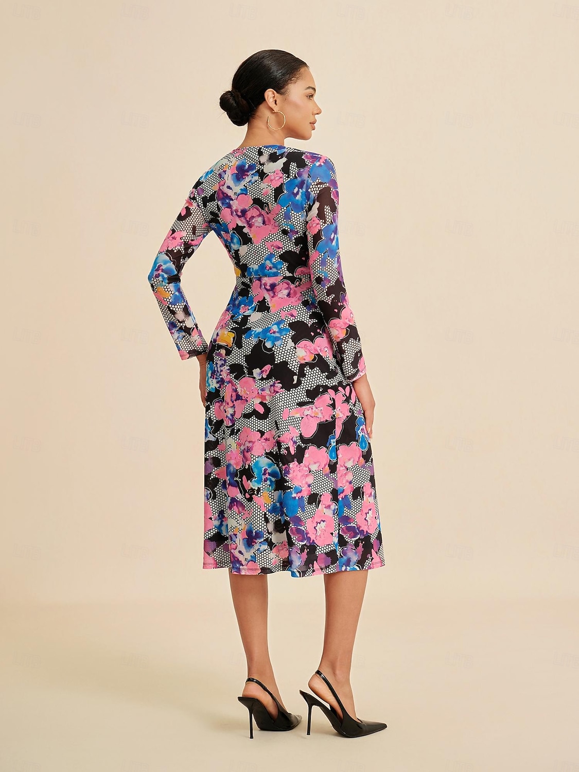 Per donna Femminile Tubino Abito Stampato Abito Midi Arcobaleno Manica Lunga Estate Primavera Scollo a V Moderno S M L del 2025 a $86.99 –P8