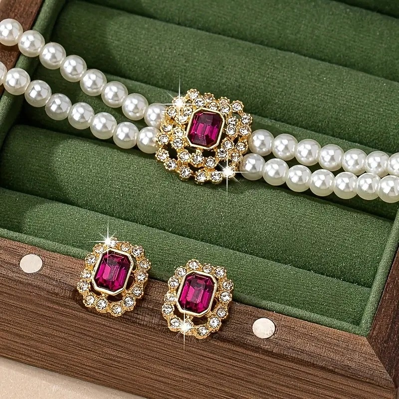 set di collana e orecchini quadrati a doppia fila, eleganti e di lusso, gioielli di moda per donna del 2026 a $19.99 –P6