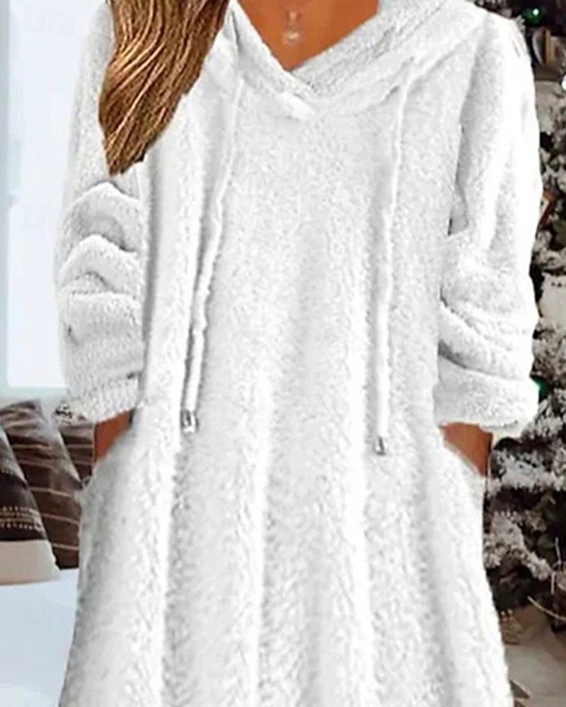 Femmes Robe Midi Robe Décontractée Robe d'Hiver Mode Moderne Quotidien Week-end Coupe régulière Uni manche longue À capuche Blanche Hiver Automne de 2025 ? $29.99 –P1