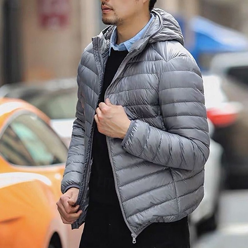 Herren Wintermantel Daunenjacke Gefütterte Jacke Tasche Polyester Urlaub Alltagskleidung Date Regulär Mode Lässig Bequem Thermowarm Winter Einfarbig Wein Schwarz Marineblau Königliches Blau 2025 - $24.99 –P2