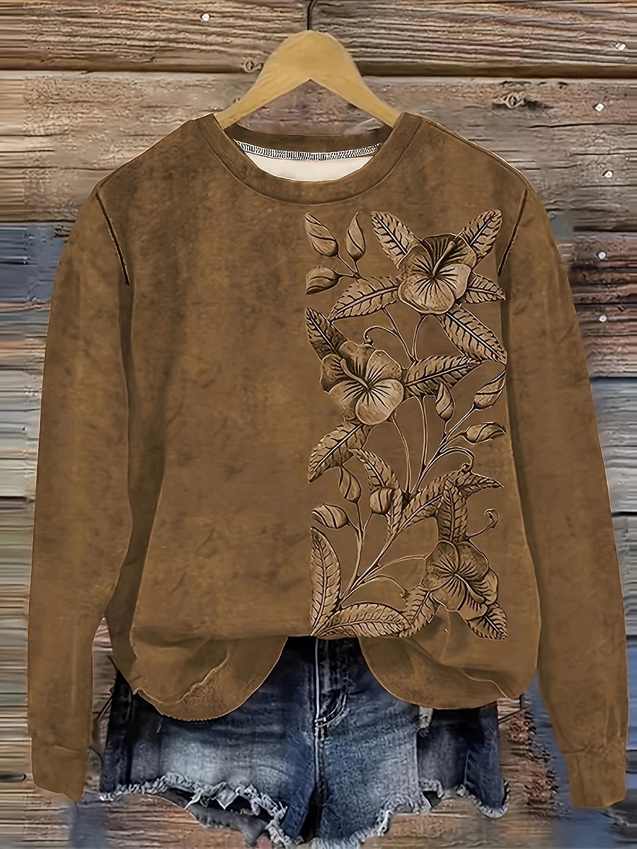 Damen Pullover Sweatshirt Druck Blumen Grafik Mode Lässig Langarm Rundhalsausschnitt Normale Oberteile Straße Alltagskleidung Blau Schwarz Purpur Orange Grün Frühling Herbst Winter 2026 - $29.99 –P7