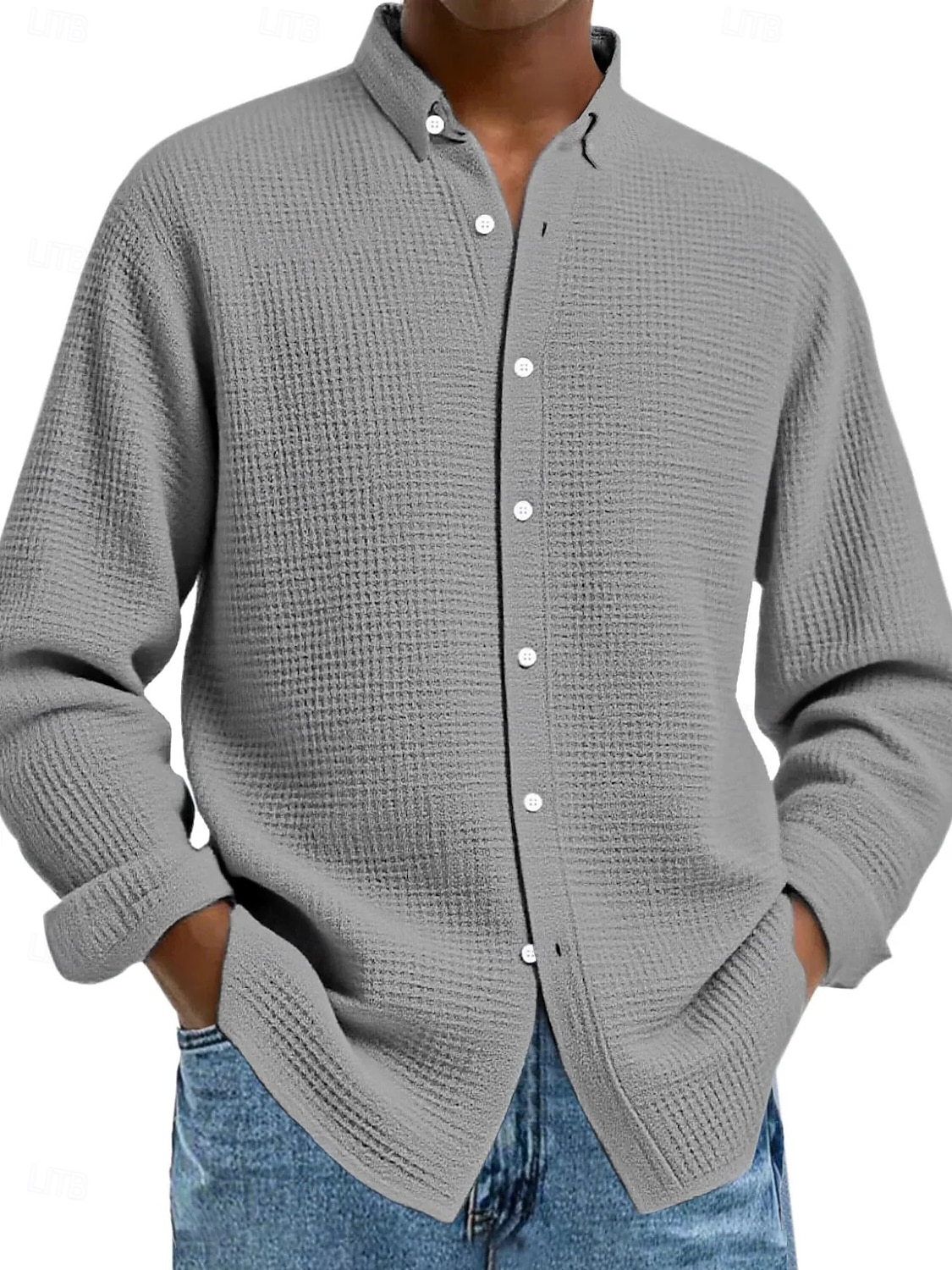 Herren Hemd Waffelhemd Freizeithemd Knopfhemd Schwarz Weiß Wein Marineblau Blau Langarm Einfach Revers Lässig Täglich Bekleidung Mode Streetwear 2025 - $23.99 –P3