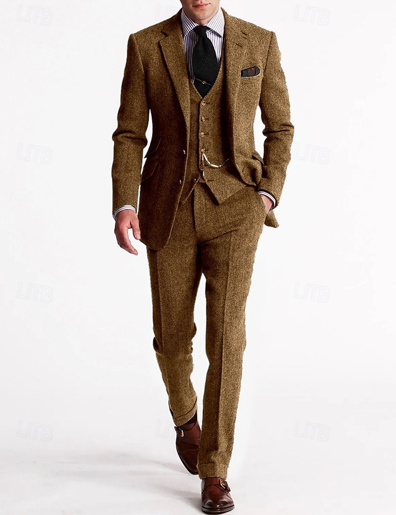 ternos masculinos de tweed espinha de peixe 3 peças vintage retrô plus size cor sólida ajuste sob medida trespassado dois botões marrom bordô marinho escuro verde outono/inverno de 2025 por $150.99 –P6