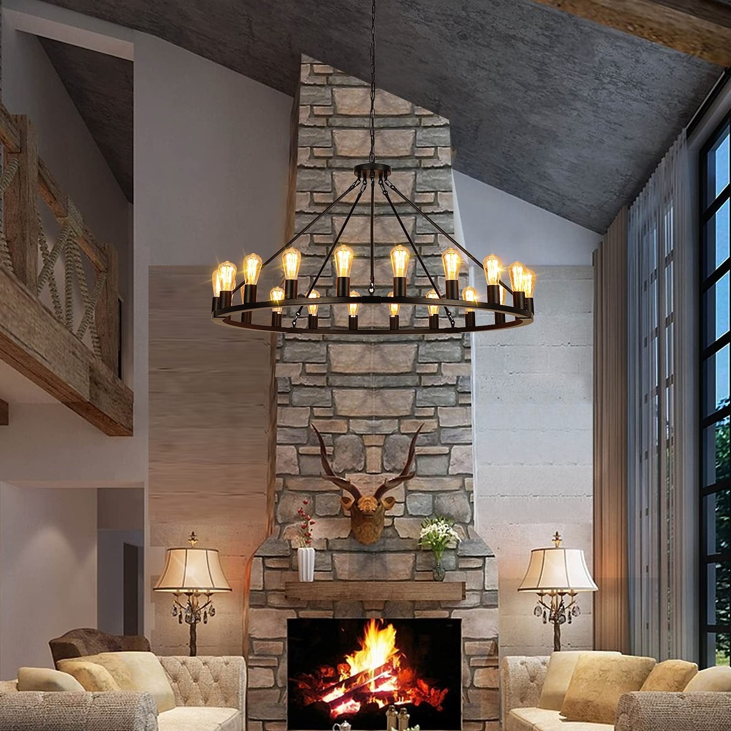 led csillár fekete kerekeken 20 fényes nagy kerek rusztikus vidéki csillár ipari lámpatest étkezőbe nappali konyha sziget előtér előszoba 2026 - $503.99 –P2