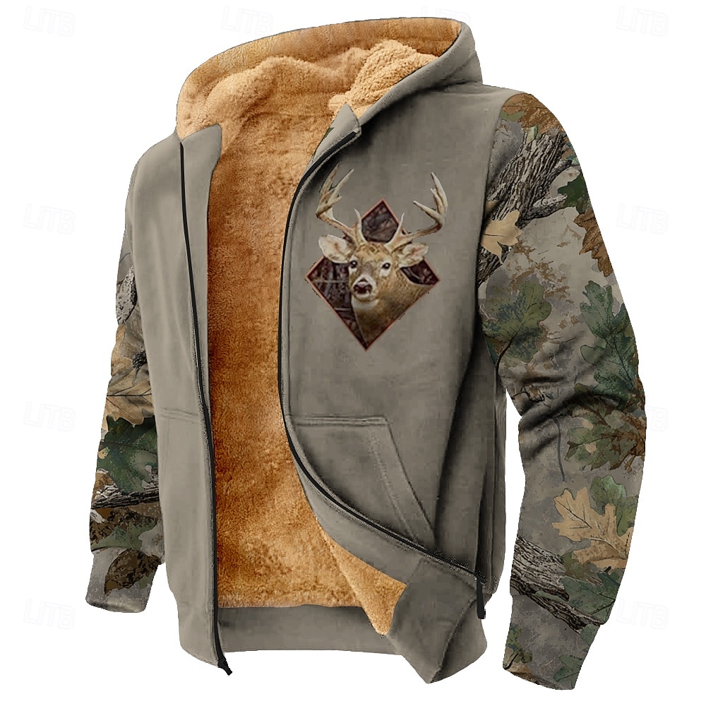 Per uomo Mimetico Cervo Pile Felpa con Cappuccio Giacca di pelle Felpa Classico Militare Da caccia Manica Lunga Girocollo All'aperto Campeggio Nero Marrone Verde Grigio Con zip Autunno Inverno del 2026 a $41.99 –P3