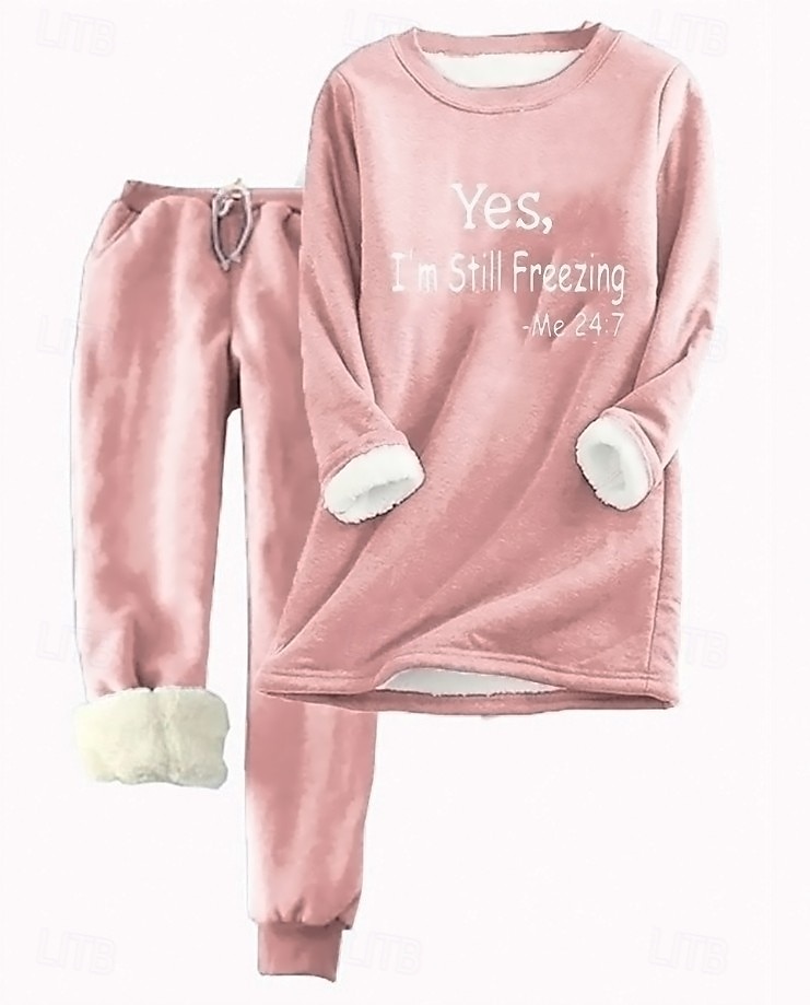 Dames Elegant Warm Modieus Tweedelige sets Trainingspak Broeken Sets Lange mouw Bisschop Strakke ronde hals Grafisch Brief Afdrukken Buiten Vakantie Casual Blozend Roze Donker Roze blauw Herfst 2025 - $41.99 –P10