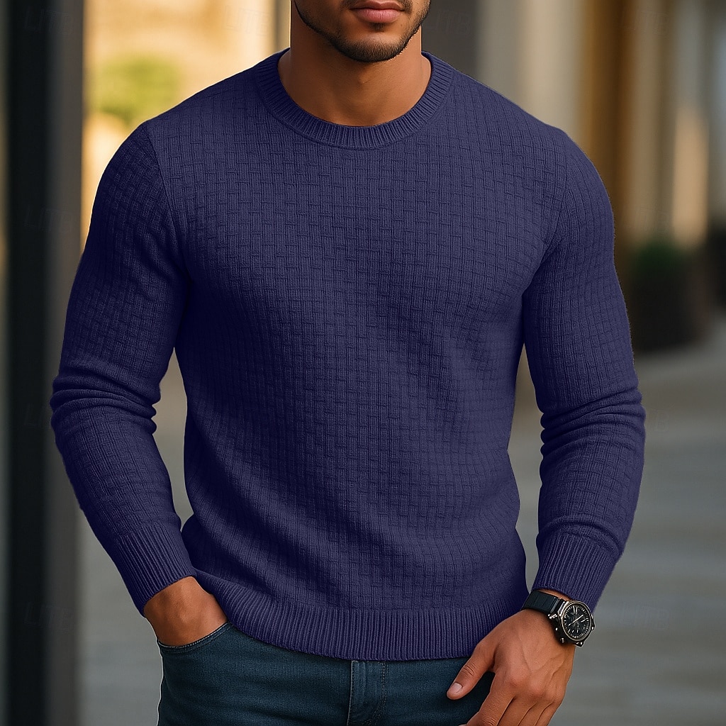 Per uomo Maglione Maglione a maglia A Coste Maglia Top Regolari Jacquard Lavorato a maglia Semplice Girocollo Moda Essenziale Vacanza Casuale Abbigliamento Autunno Autunno & Inverno Bianco Blu marino del 2026 a $34.99 –P6
