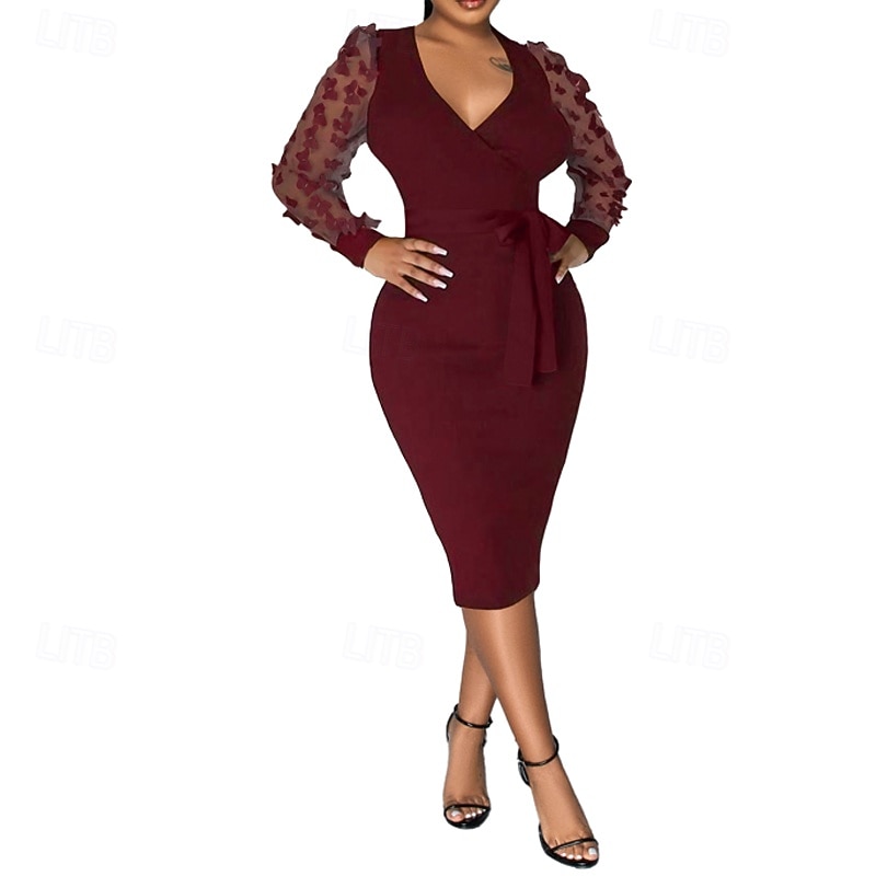Damen Minikleid schwarzes kleid Partykleid Cocktailkleid Satinkleid Mode Modern Party Abendgesellschaft Cocktailparty Normale Passform Einfach Langarm V Ausschnitt Schwarz Weiß Wein Rote Herbst Winter 2025 - $31.99 –P16