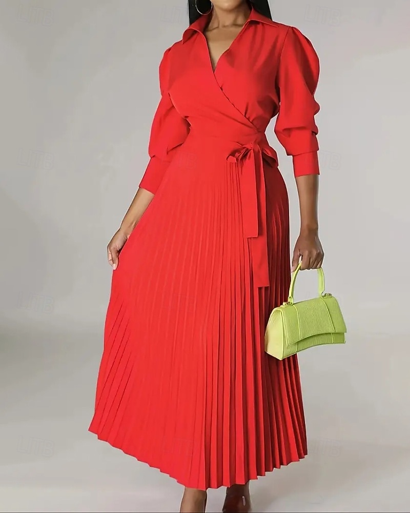 Dámské Midi šaty Šaty na párty Koktejlky Saténové šaty Slip Dress Elegantní Moderní Venkovní Párty Večerní oslava Běžný Bez vzoru Dlouhý rukáv Košilový límec Růžová růžová Černá Světlá růžov 2025 - $36.99 –P3