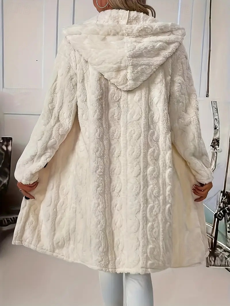 Damen Sherpa-Jacke Bequem Atmungsaktiv Jacquard Elegant Lässig Einfach Urlaub Straße Lässig Alltagskleidung Einreihig Lang Mit Kapuze Normale Passform Langarm Oberbekleidung Beige Frühling Herbst 2025 - $37.99 –P2