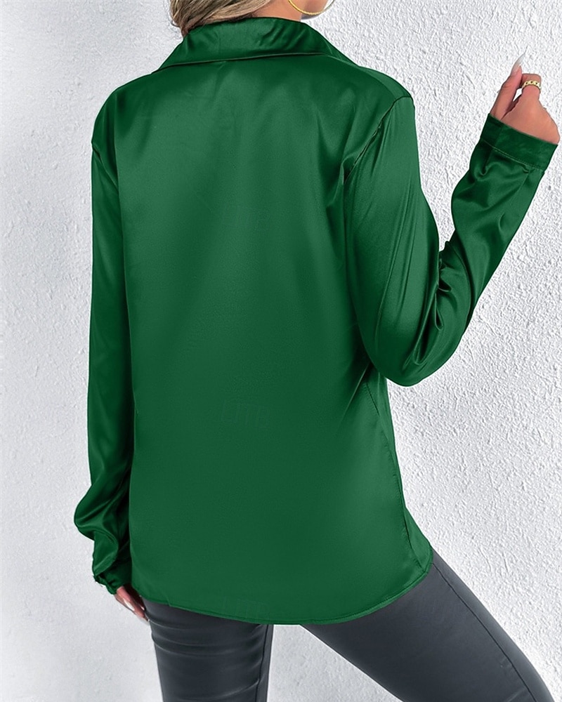 Per donna Camicia Camicia in raso Tinta unica Elegante Casual Manica Lunga Colletto a Camicia Top Regolari Quotidiano Uscire Bottoni Rosa Viola Verde Primavera Autunno del 2025 a $16.99 –P10