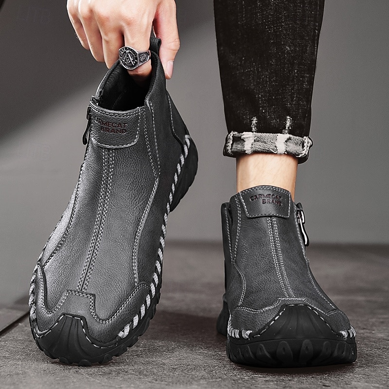 Homme Bottes Rétro Marche ancien Quotidien PU Confortable Bottes Mi-Mollet Mocassin Brun foncé Noir Gris Printemps Automne de 2025 ? $59.99 –P18