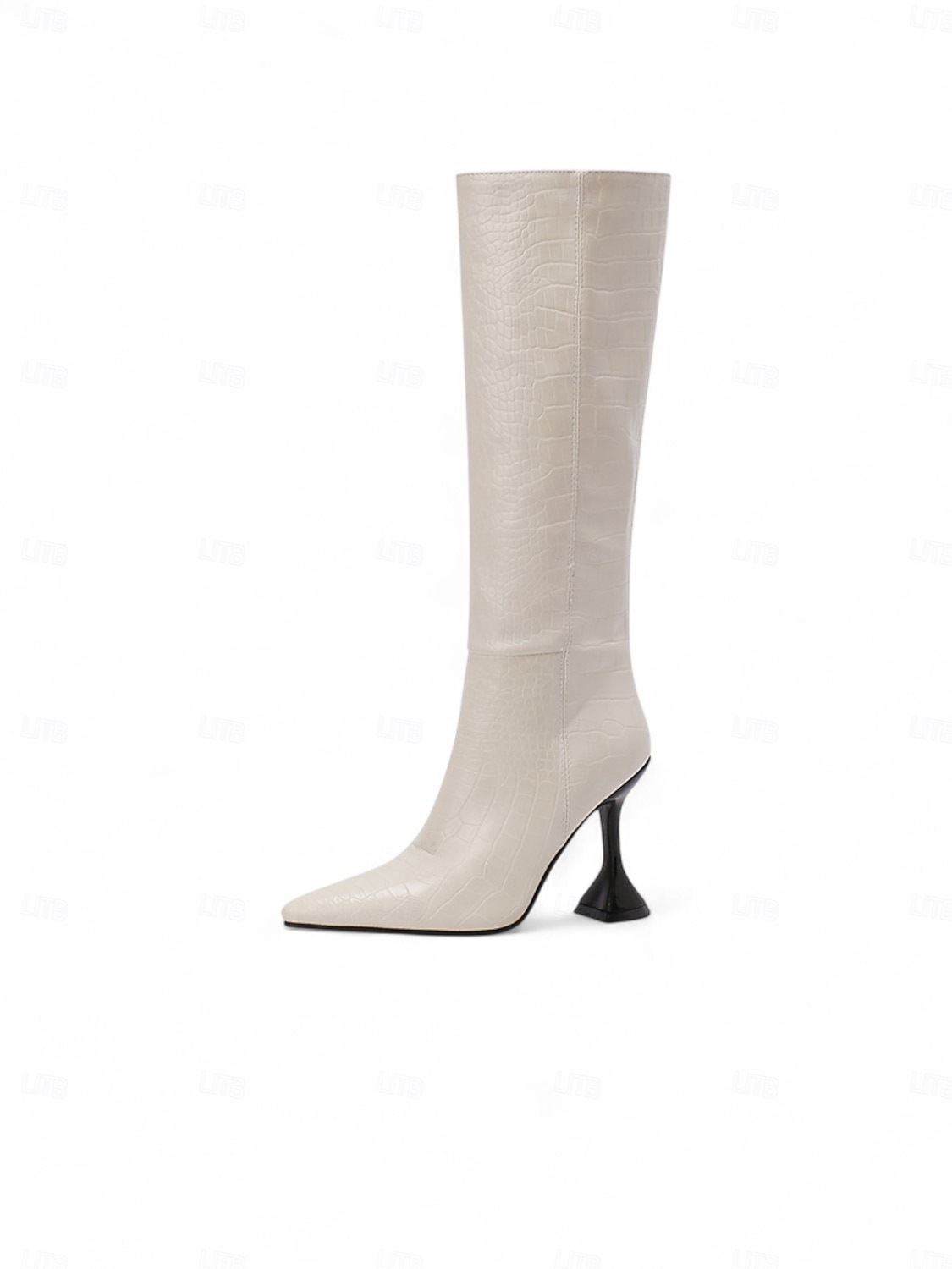 Schwarze kniehohe Damenstiefel mit Krokodilmuster, Stiefel aus echtem Leder mit spitzer Zehenpartie und Stilettoabsatz, urbaner Modestil für Damen, perfekt für City-Chic und stylische Outfits 2025 - $64.99 –P3
