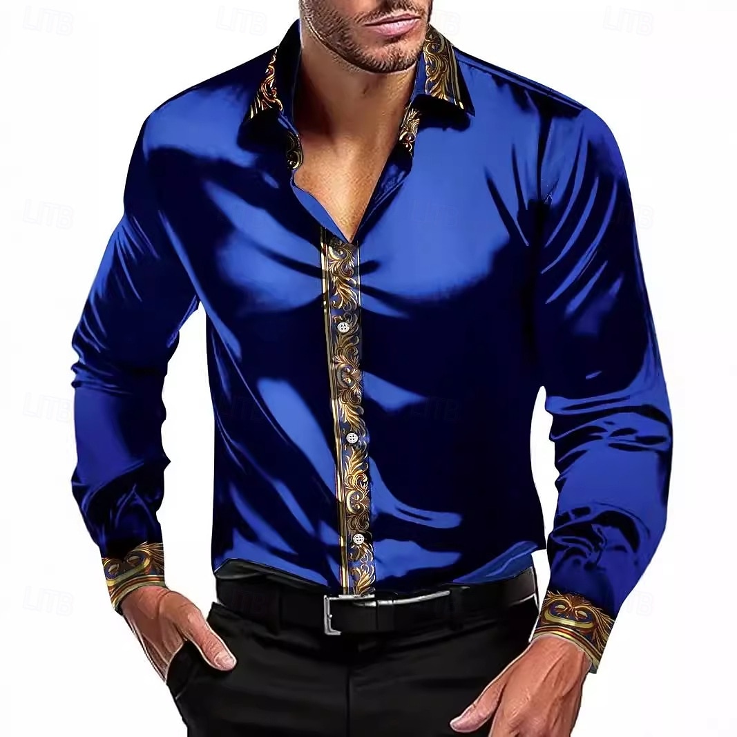 Per uomo Camicia Come la seta Camicia in raso Camicia elegante Camicia casual Camicia con Bottoni Semplice Formale Matrimonio Nero Bianco Rosso Blu Manica Lunga Bavero Tutte le stagioni Abbigliamento del 2025 a $23.99 –P1
