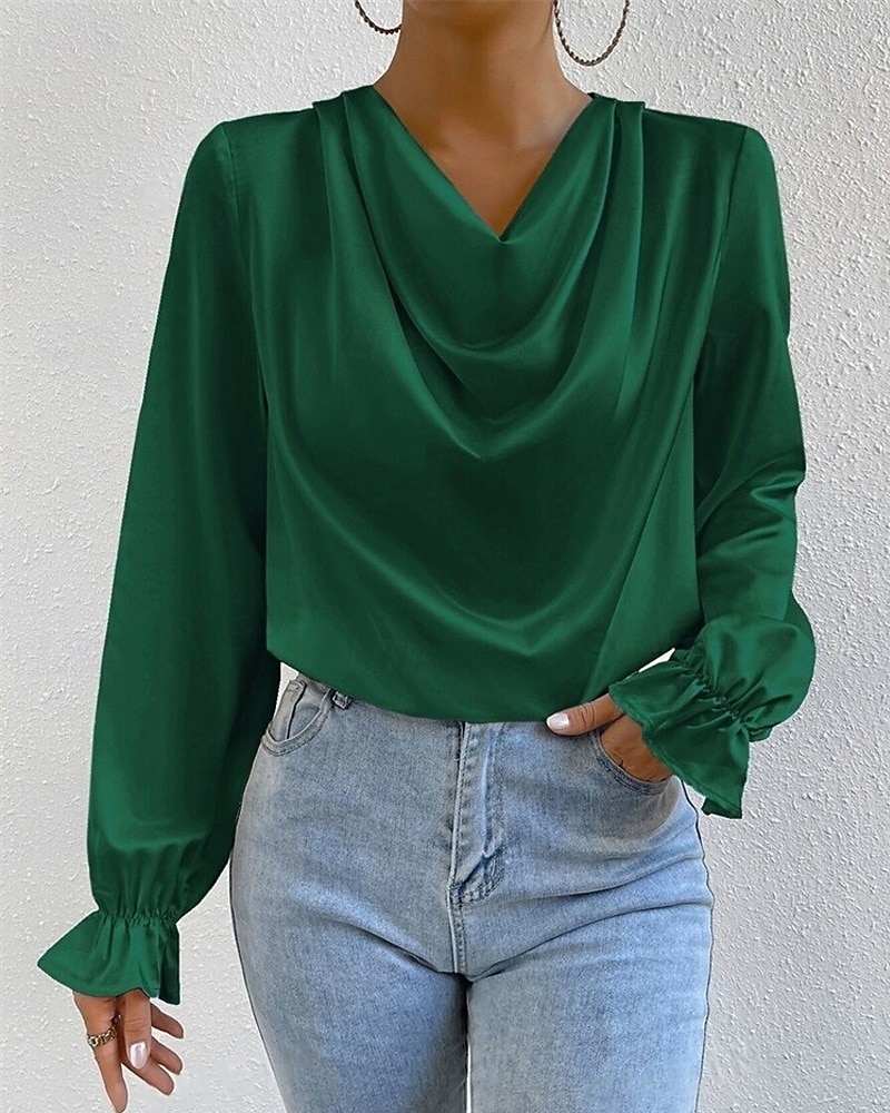 Femmes Chemise Chemise en satin Uni Élégant Occasionnel manche longue Col Bénitier Hauts Réguliers Quotidien Sortir Drapé Noir Rose Claire Vert Abricot Printemps Automne de 2025 ? $18.99 –P4
