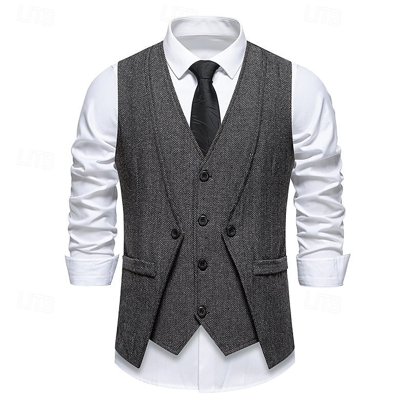 Herren Weste Gilet Urlaub Party Geschäft Mode Lässig Frühling Herbst Tasche 2 in 1 Knöpfe Polyester Bequem Einfach Einreihig Ein-Knopf V Ausschnitt Normale Passform Wein Marineblau Dunkelgray Kaffee 2025 - $33.99 –P11