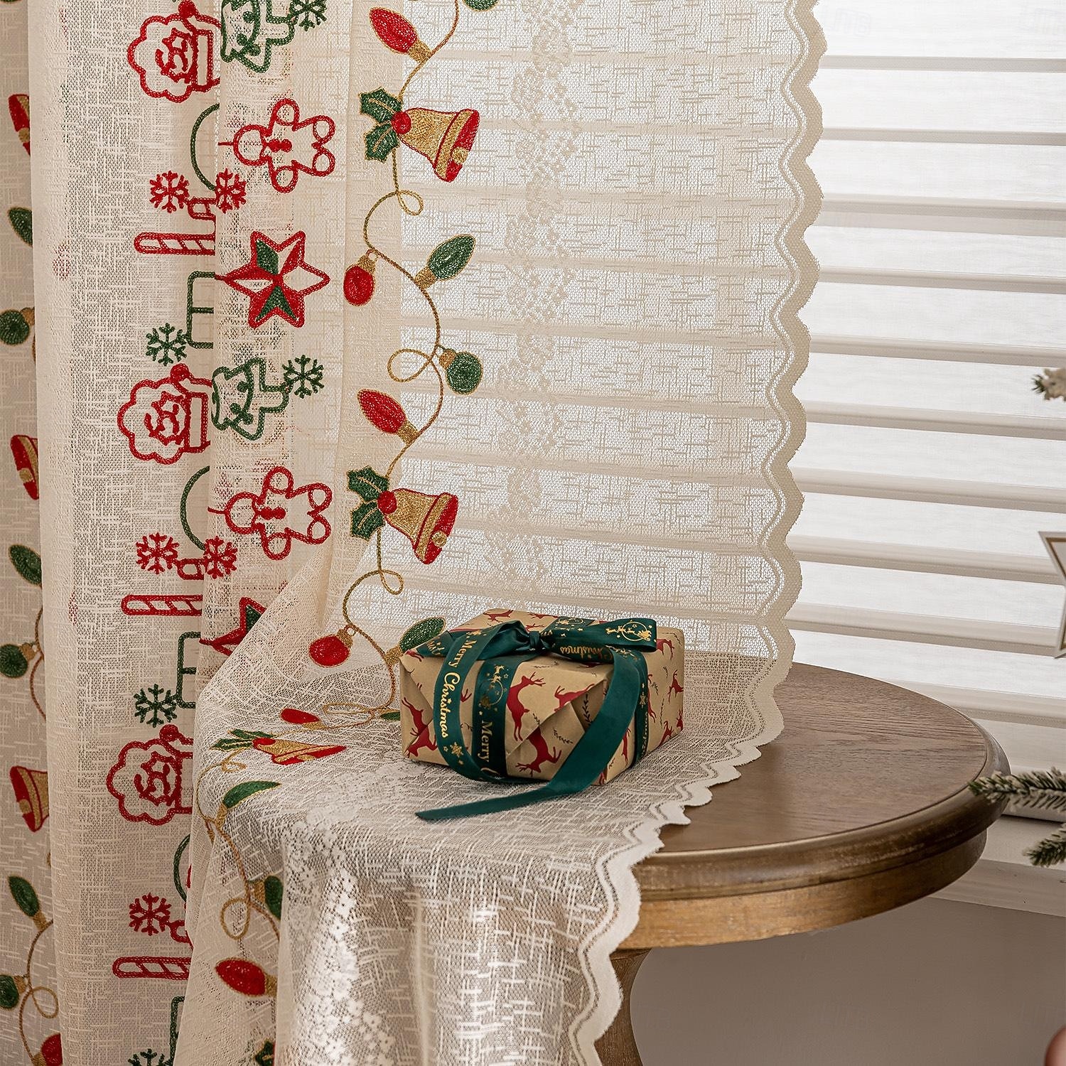Julbroderade utskurna gardiner, julgardiner för vardagsrum och sovrum, färdiga i europeisk-amerikansk stil 2025 - $9.49 –P7