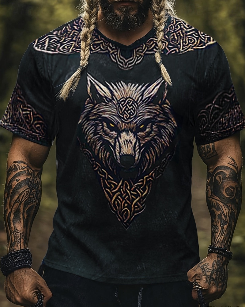 Męskie Podkoszulek Koszulki Koszulka z krótkim rękawkiem Koszulka Krótki rękaw W serek Lato Wilk Wiking Zabytkowe Designerskie Styl etniczny Nadruk Urlop Ulica Wyjściowe Niebieski Czarny Ciemnoszary 2026 - $19.49 –P4