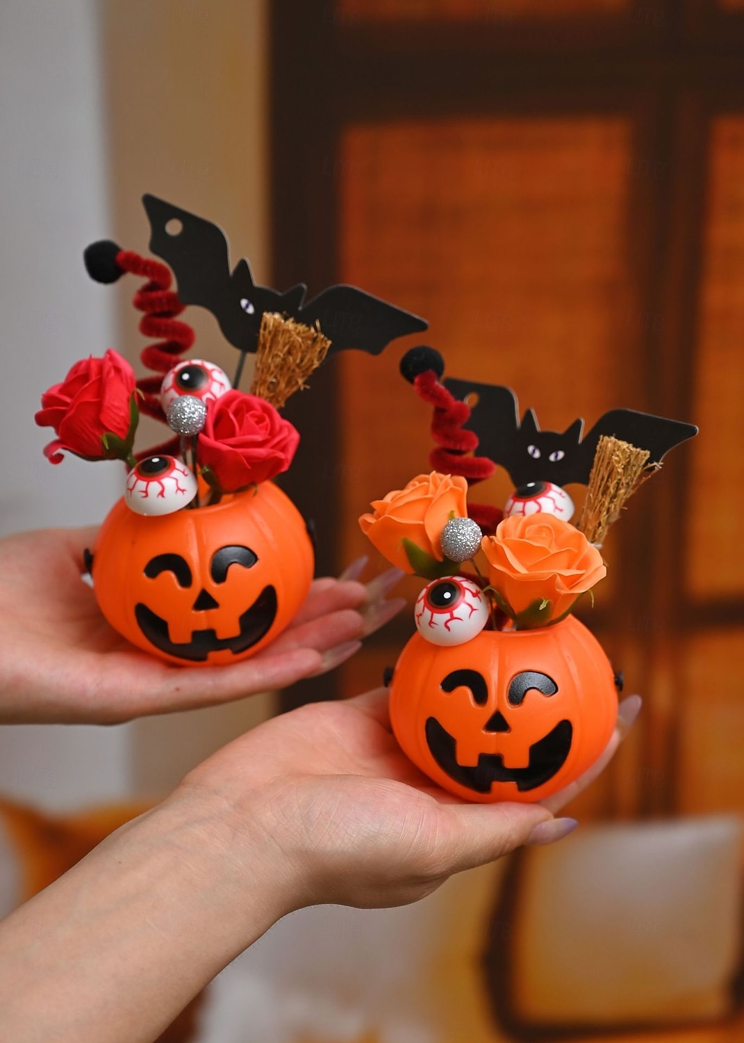 1 Pc 12 * 9CM 2025 New Halloween and Easter Pumpkin Eye Bat with Lantern Ghost Festival Decoration Simulation Flower Pumpkin Lantern 2025 - $4.99 –P6