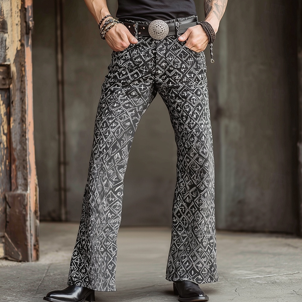 Hombre Geométrico Plaid Cuadrícula Pantalones de discoteca Pantalones de campana de los años 60 y 70 Media cintura occidental retro de la vendimia Exterior Vacaciones Casual Bolsillos laterales 2026 - $29.99 –P1
