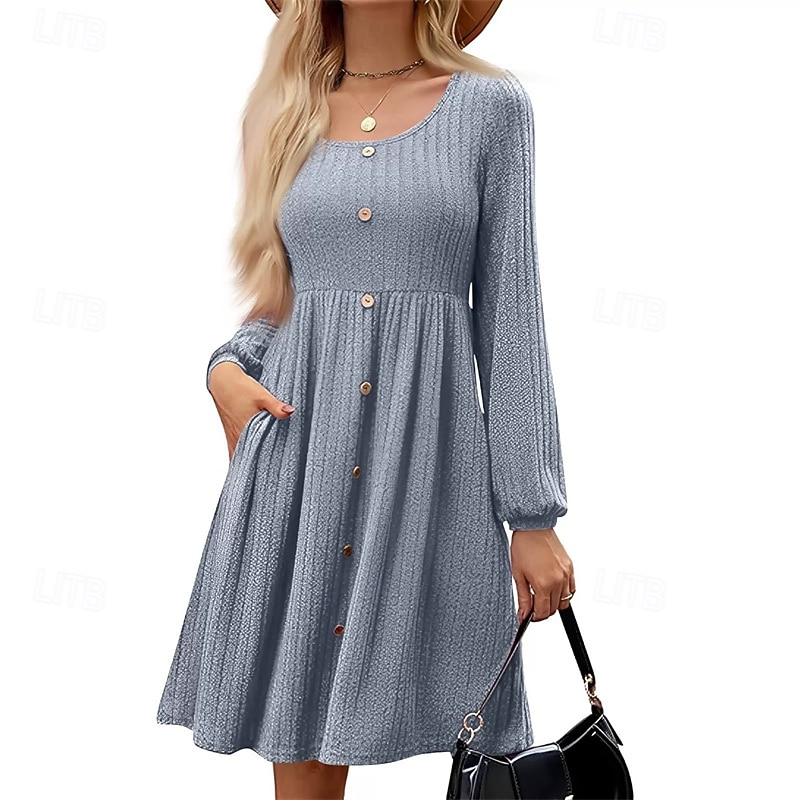 Damen Minikleid Freizeitkleid Elegant Mode Modern Outdoor Täglich Ausgehen Normale Passform Einfach Langarm Rundhalsausschnitt Schwarz Weiß Gelb Rosa Frühling Winter Herbst 2025 - $33.99 –P6