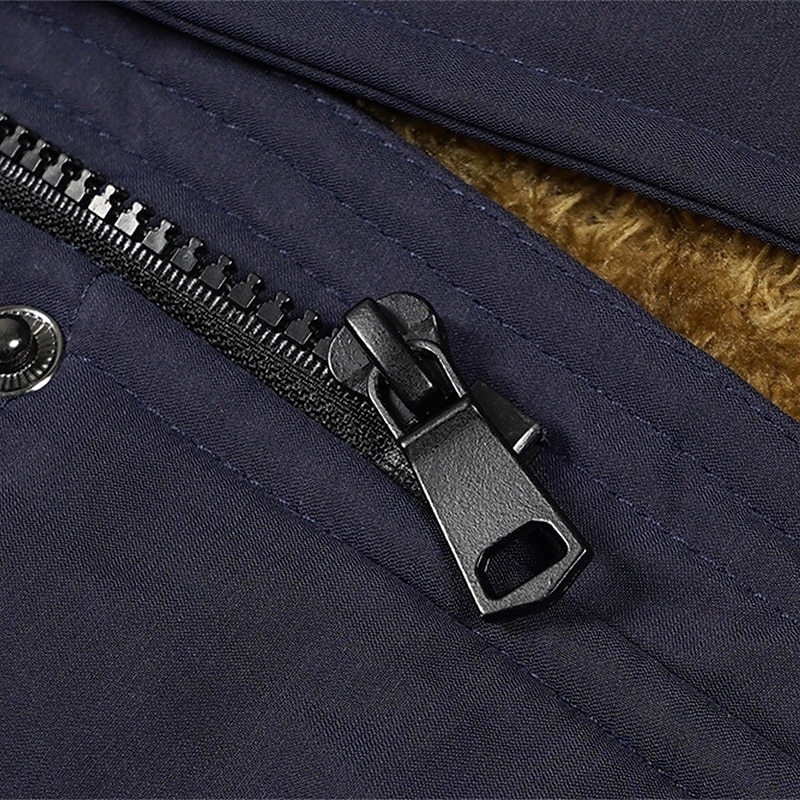Men's Winter Coat Fleece Jacket Parka Pocket Fleece Polyster Vacation Daily Wear Date Regular Fashion Casual Comfortable Thermal Warm Fall Winter Solid / Plain Color Black Khaki Dark Blue Puffer 2025 - $66.99 –P18
