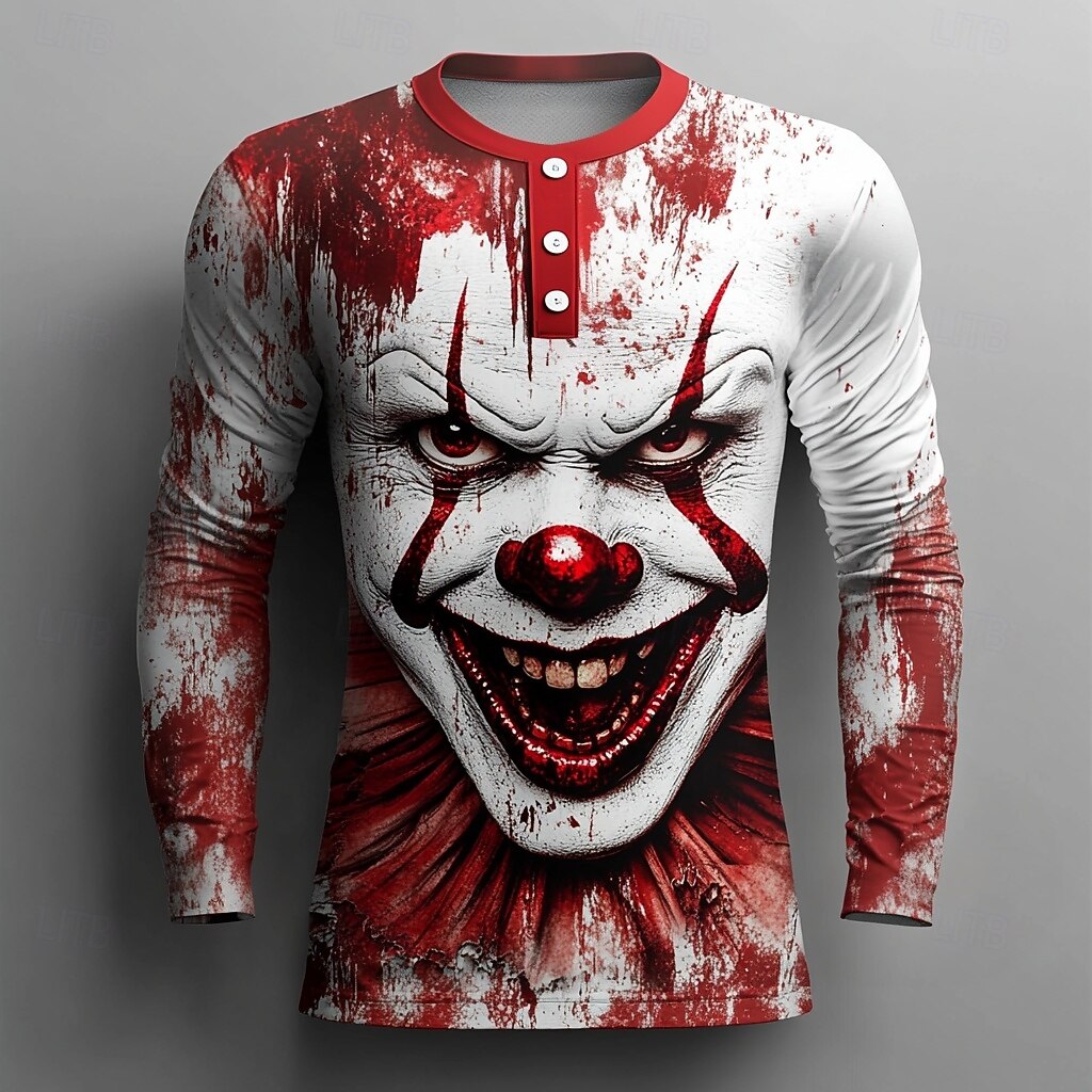 Bărbați Grafic Clovn Cămașă Henley Manșon Lung Modă Drăguţ Zilnic Casual Concediu Ieșire Toamnă Primăvara & toamnă Roșu Închis Roșu-aprins Roșu negru Henley Tricou Henley 2026 - $25.99 –P1