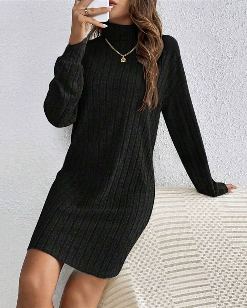 Femmes Mini Robe Robe Pull Robe Décontractée Mode Moderne Quotidien Date Week-end Coupe régulière Uni manche longue Col haut Noir Vin Gris Clair Abricot Automne Hiver de 2025 ? $33.99 –P3