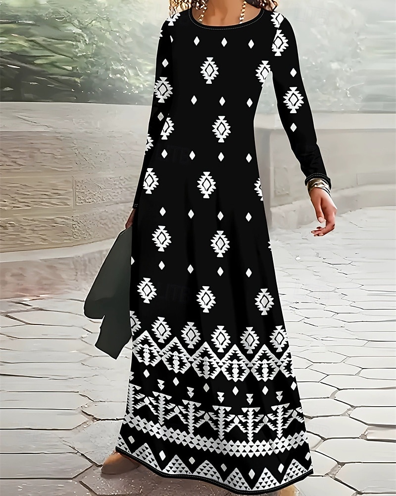 Damskie Długa sukienka sukienka maxi Sukienka Boho Elegancja Zabytkowe Moda Na zewnątrz Impreza Codzienny Regularny Ombre Graficzny Motyl Długi rękaw Półgolf Jasnożółty Czarno szary Czarny Żółty 2025 - $24.99 –P6