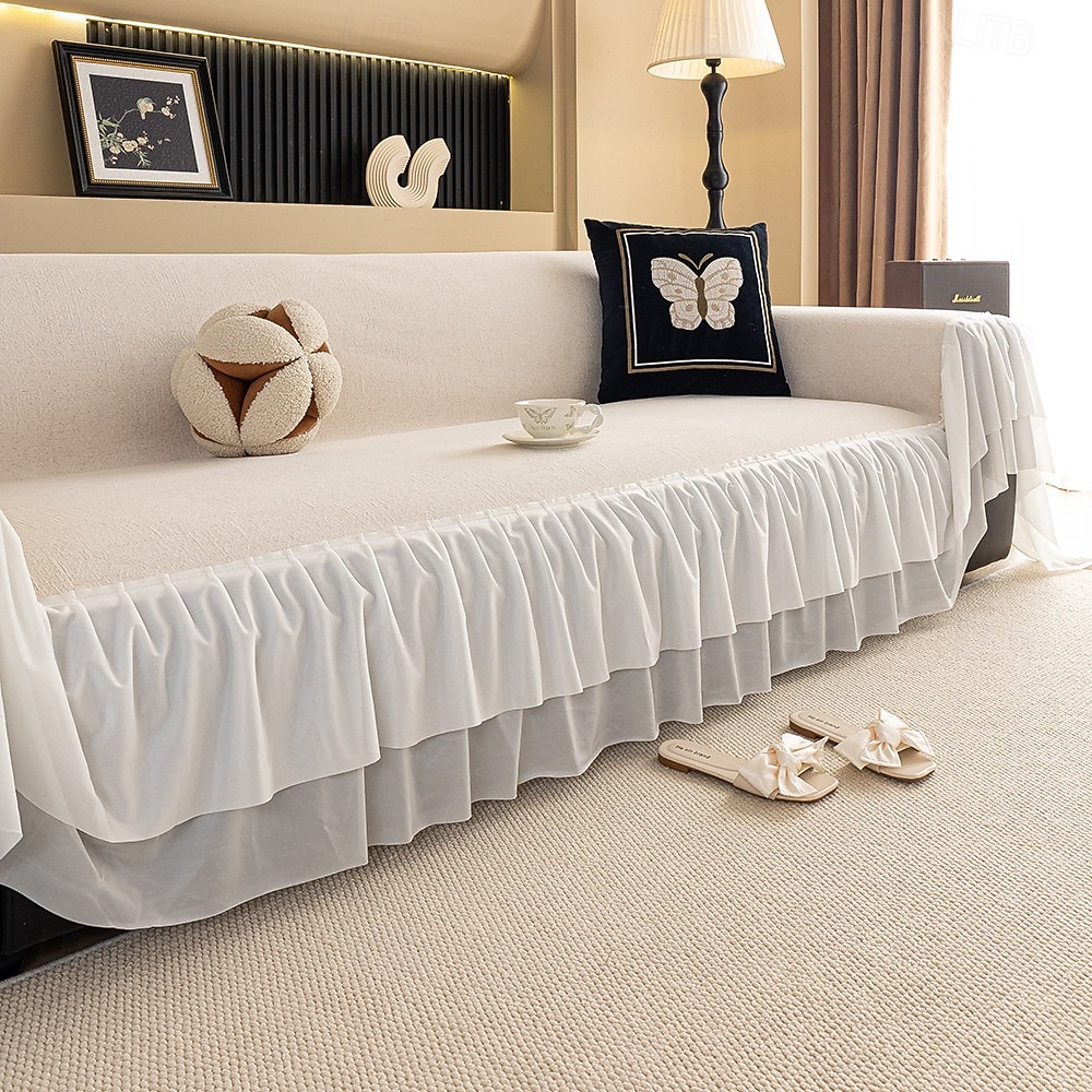 chenille-sohvanpäällinen, yksivärinen kermanvärinen ranskalainen ylellinen täyspeittävä päällinen, lemmikkiystävällinen liukumaton sohvansuoja 2025 - $44.99 –P6