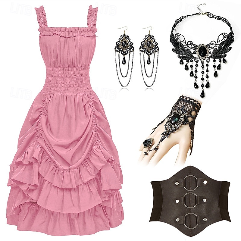 Gotisch Renaissance Steampunk Kleid Zubehörset Gothic Mädchen Kostüm Damen Fantasie Halloween Karneval Leistung Party Renaissance-Messe Erwachsene Kleid Ohrringe Halskette 2025 - $59.99 –P14